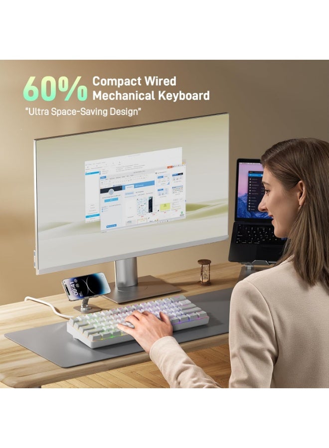 لوحة مفاتيح الألعاب الميكانيكية GK-806، لاسلكية بنسبة 60%، تدعم الاتصال عبر البلوتوث والسلكي، مزودة بمفاتيح OUTEMU الزرقاء القابلة للتبديل السريع، وإضاءة RGB LED، وخاصية منع التداخل، ومنفذ USB-C قابل للفصل، وأغطية مفاتيح مزدوجة الطبقة، و61 مفتاحًا بتصميم فائق الصغر. - Image 3